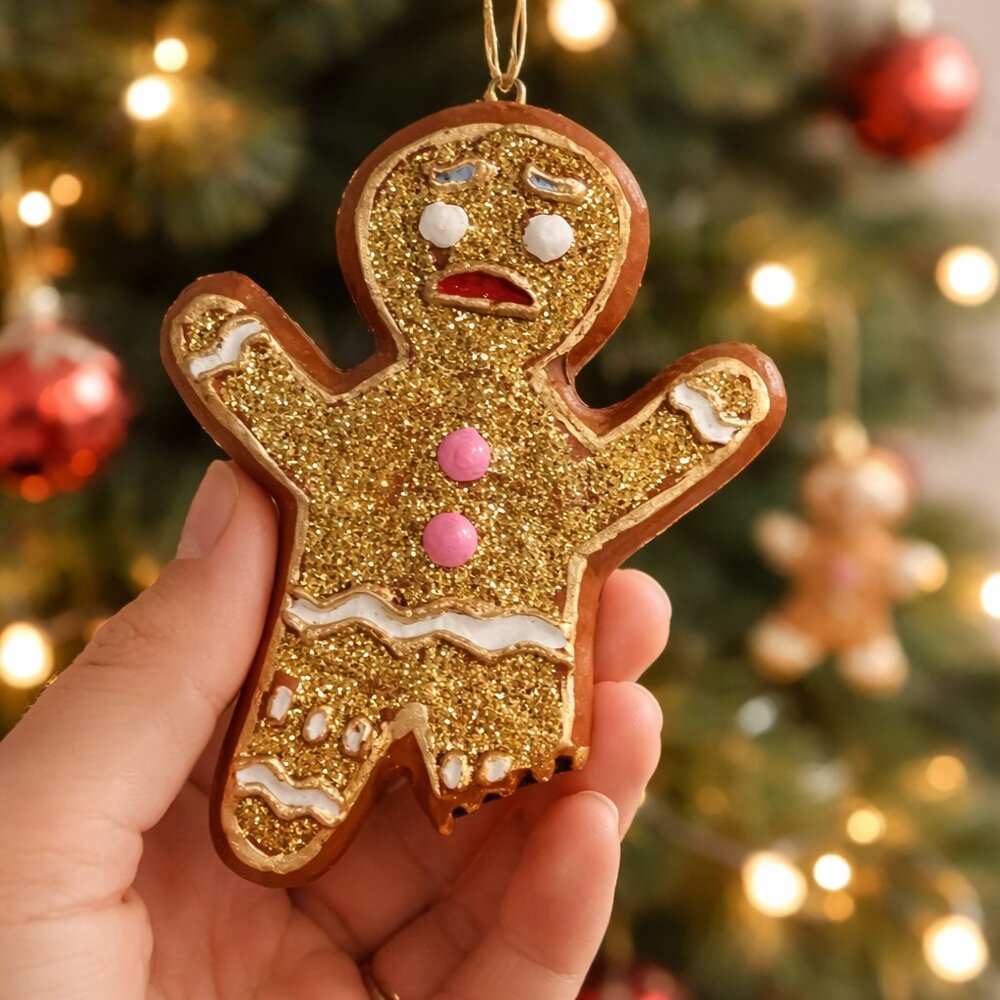 Cody Foster & Co. Gingerbread Man Shrek Inspired Glitter Ornament Gold NWT